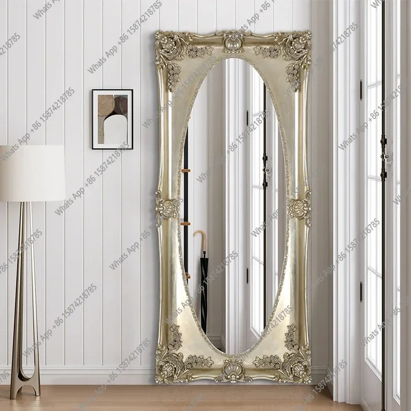 B YX European Full Body Mirror Handmade Custom Size French Medieval Floor Mirror Carved Oval Full-length Mirror Household