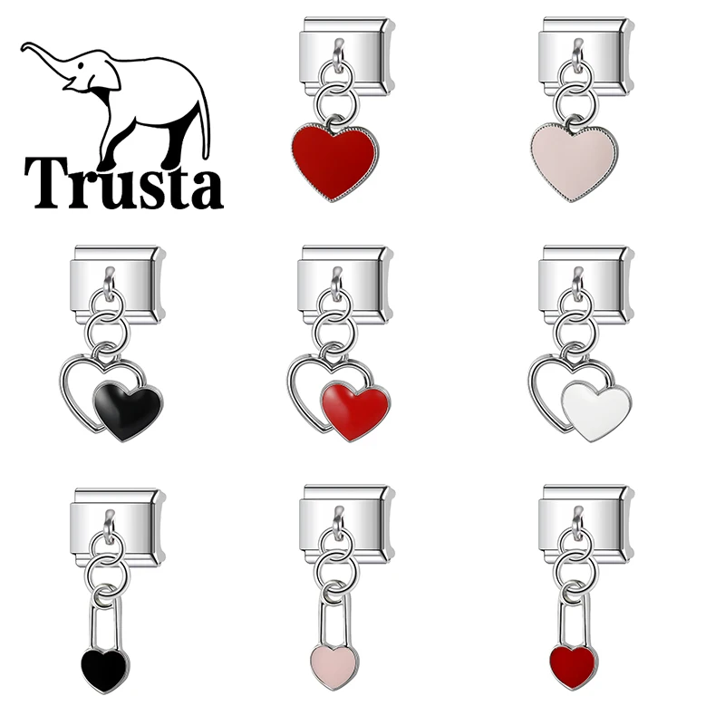 Trusta Cute Color love lock Charm Italian Links 9mm Bracelet Stainless Steel for Girls Birthday Gift DIY Jewelry Wholesale N417