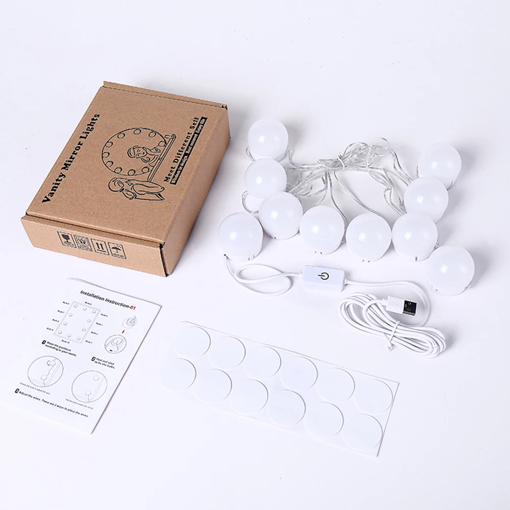 

1 Set Mirror Light Kit Led Adjustable Brightness 3 Colors Mirror Lamp Stick On Wall Easy Installation No