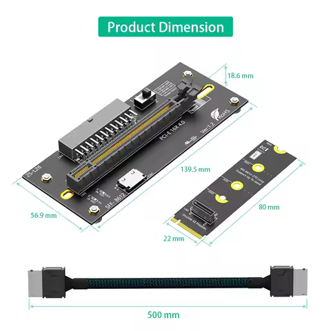 TISHRIC M 2 To PCIE 4.0 X16 Riser Cable With Oculink SFF-8612/8611 32G/bps For M2 SSD M-Key 2242 2260 2280 PWR ATX 24PIN Power