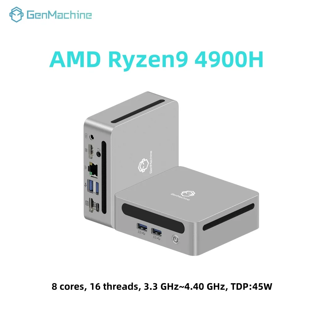 GenMachine AMD Ryzen 9 4900H Windows 11 8 Core 16 Thread 4.4GHz 54W MINI PC DDR4 WIFI6 RTL8852, BT5.2 Desktop Gaming Computer Di