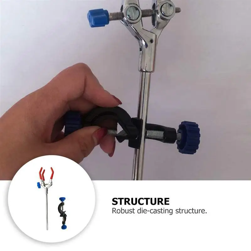 1Set 2 adet laboratuarlar Burette kelepçeleri Prong parmak laboratuvarları kelepçeleri ile laboratuvar standı klipsi (üç çeneli kelepçe + alüminyum