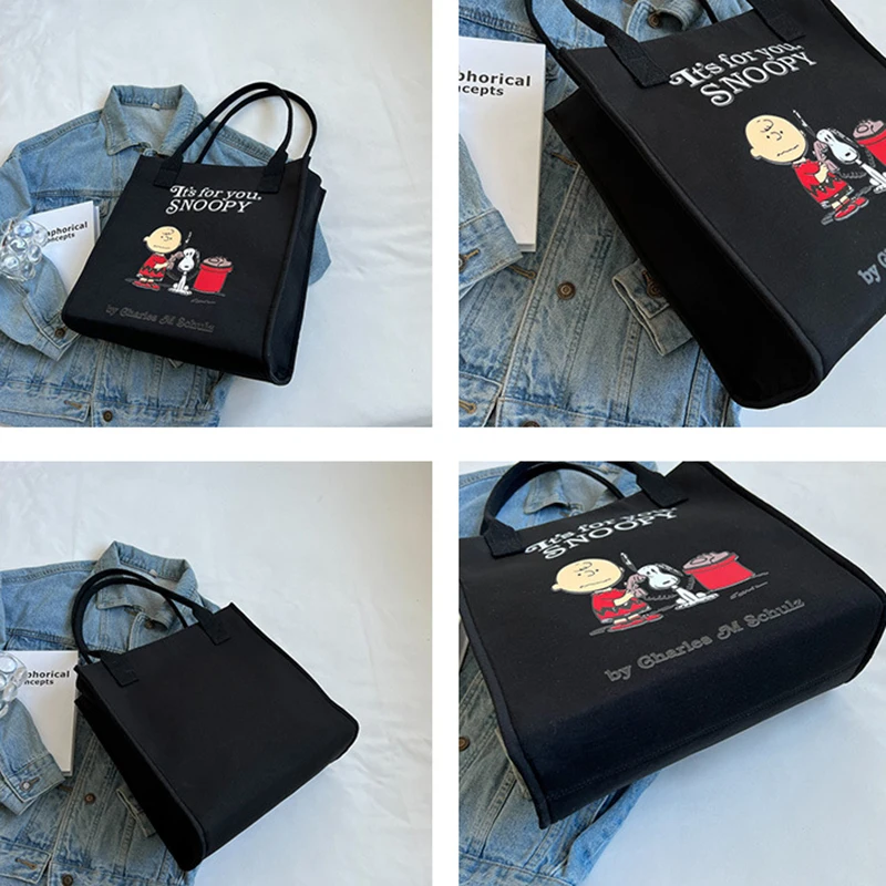 MINISO Disney torba płócienna torba o dużej pojemności nadruk kreskówkowy śliczna torba Bento Snoopy torba na jedno ramię Crossbody