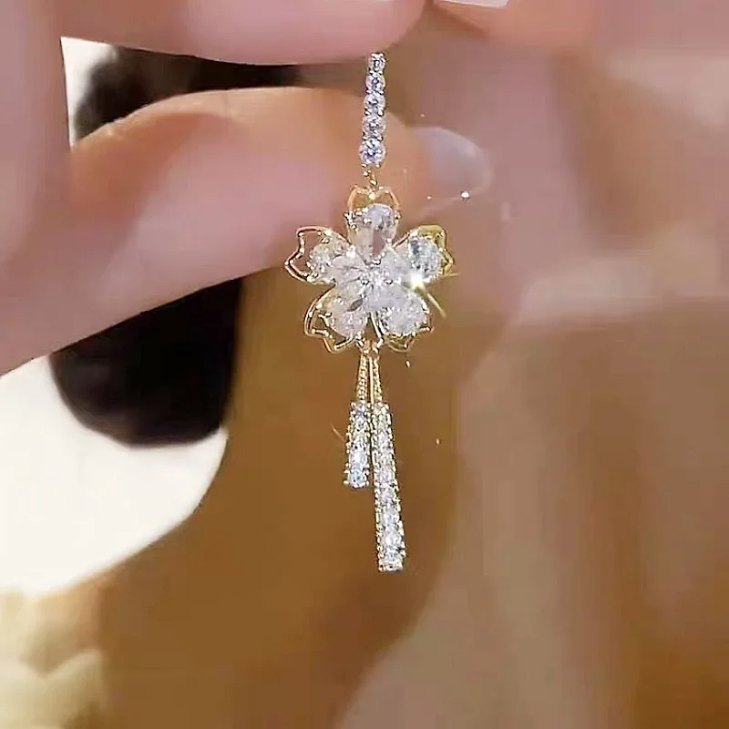 Neue Exquisite Luxus Zirkon Blume Quaste Ohrringe Für Frauen Persönlichkeit Mode Ohrringe Hochzeit Schmuck Weihnachten Geschenke – Detail 4