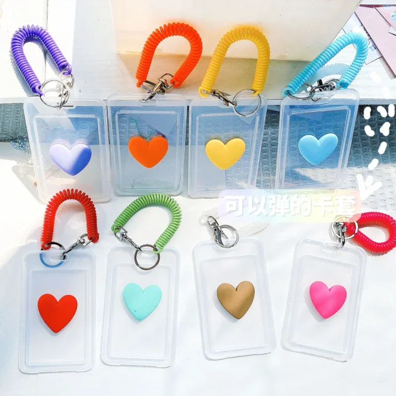 

Transparent Student Bus Work ID Card Waterproof Protective Cover with Keychain Love Heart Credit Cards Bank ID Card Holders Case