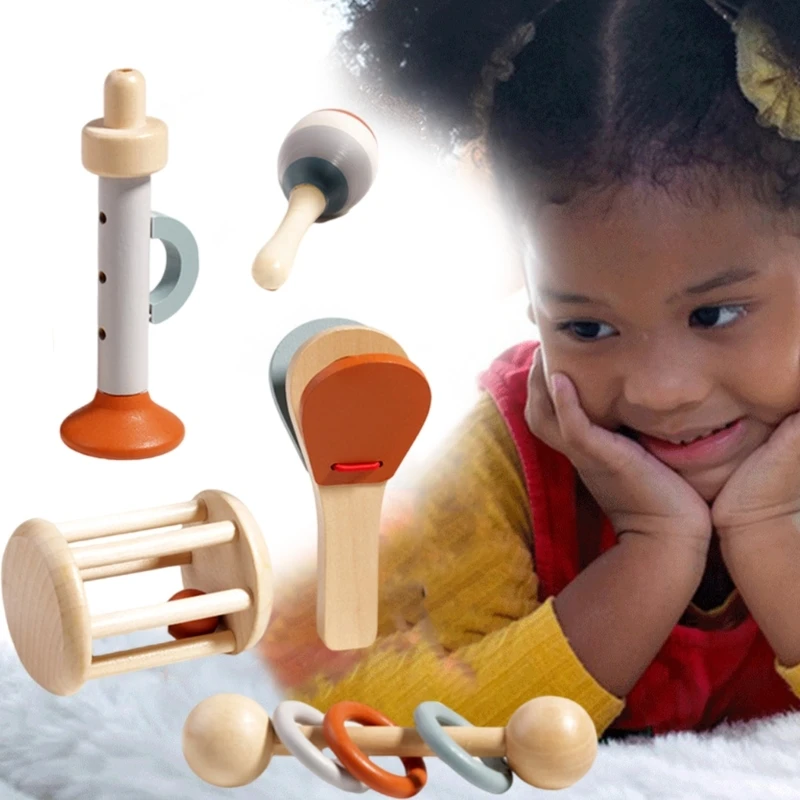 5 pçs instrumento música brinquedo para crianças pré-escolares castanet handbell maraca música brinquedo percussão playset