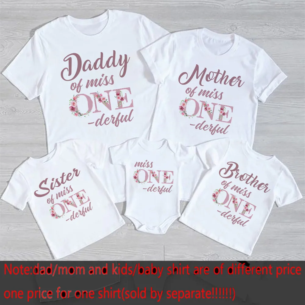 Rose Gold Miss on-derful Birthday Family Matching Shirt 1st Birthday Girl Outfit Mom Dad Brother Sister T-shirt Tops Baby Romper