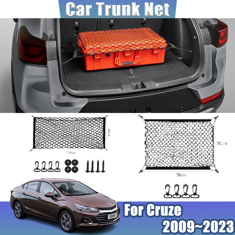 For Chevrolet Cruze 2009~2023 J300 2022 2021 2020 2019 Car Black Mesh Nylon Trunk Motor Storage Packet Trunk Net Car Accessories