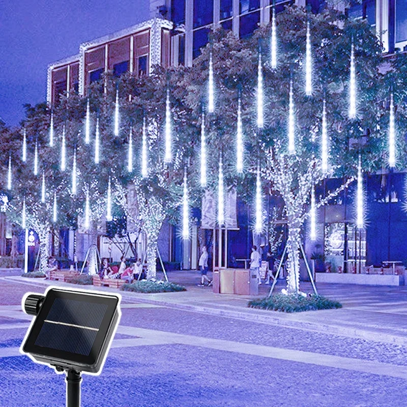 Guirxiété Solaire à 8 Tubes LED pour Décoration de Jardin, Nouvel An 2025, Douche de Météores, Arbre de Noël, Mariage