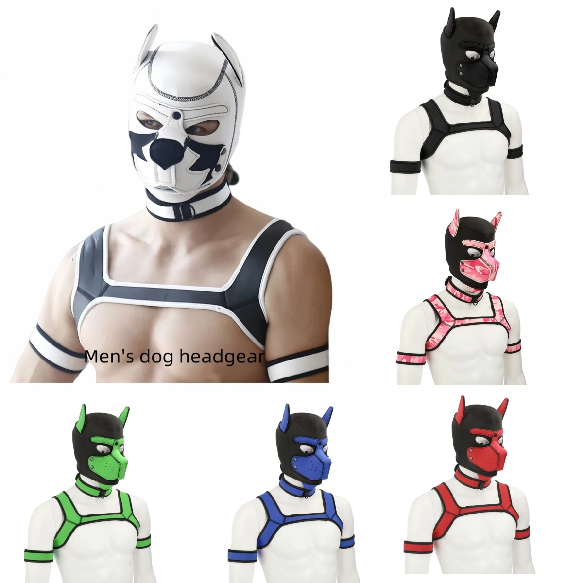 

2026 New XL Large Padded Rubber Exotic Costumes Full Masks with Adult Collar For Dog Puppy Roseplay Pet Accessory Cosplay Set