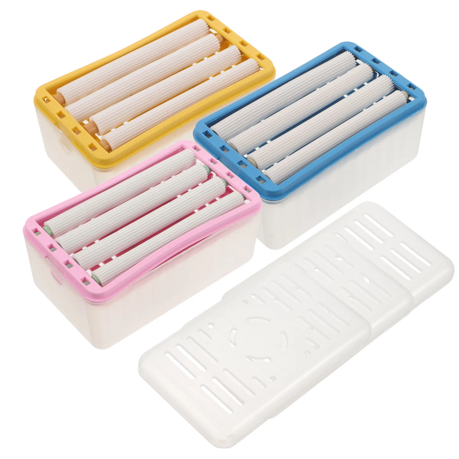 

3PCS Laundry Soap Dish Boxes Yellow Blue Pink Bathroom Kitchen Foaming Dispenser Holder Drainage Stable Storage Convenience