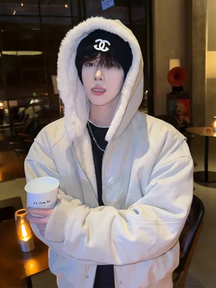 

Утепленная зимняя куртка для мужчин: хлопковое пальто с капюшоном, теплая повседневная модель на молнии, с длинными рукавами, однотонная