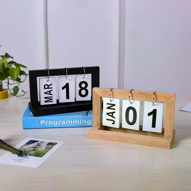 INS Nordic Style Wooden Perpetual Calendar Flip Month Date Display Desktop Schedule Daily Planner Office Home Decor Photo Props