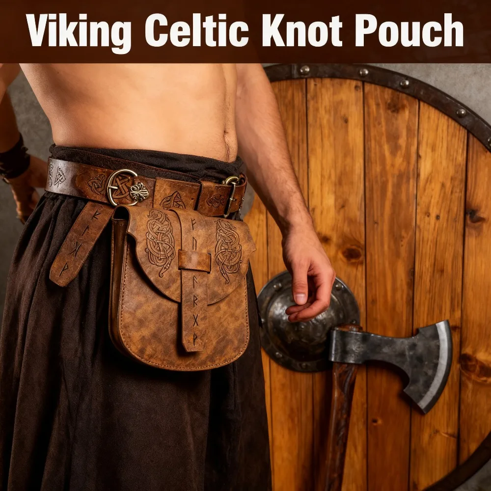 

Винтажная сумка-ретро для косплея, в средневековом стиле викингов, с тиснением и завязками, декоративная сумка