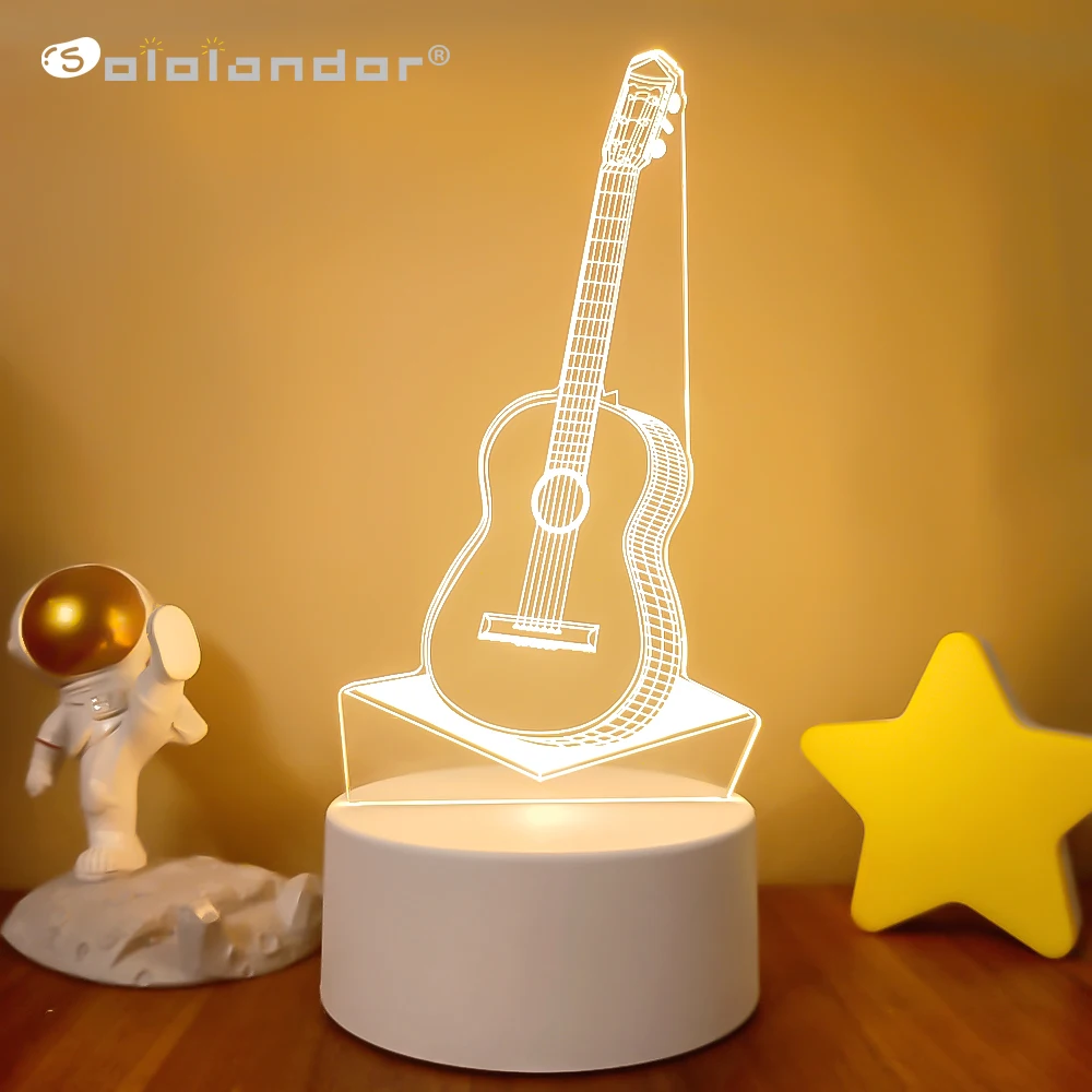 New 3d Illusion Baby Night Light Musical Note Hologram Nightlight for Home Decoration Usb Lamp Musical Souven warm white lights