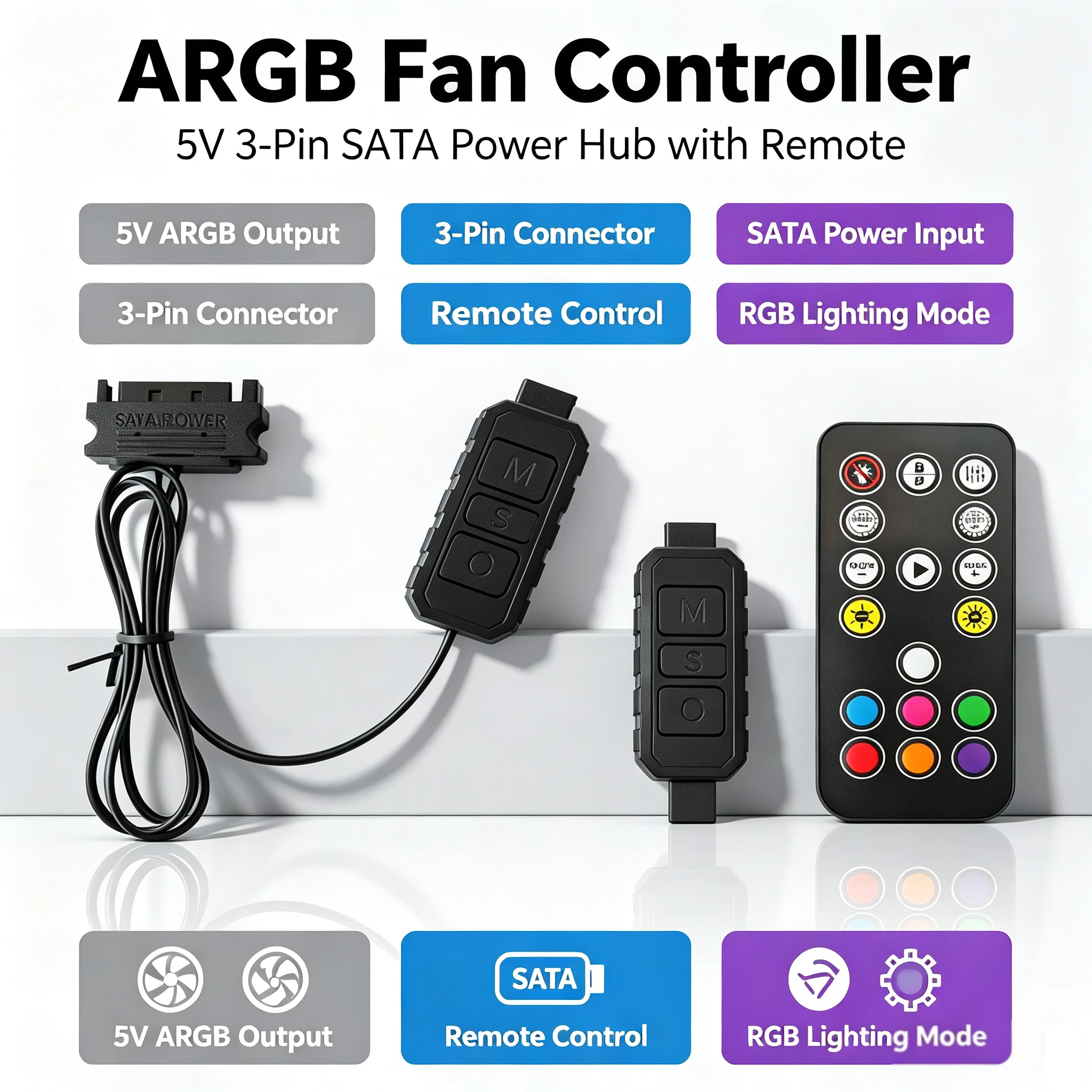 Computer ARGB Fans Hub Multipurpose SATA Interface Sync Controllers Cable Mini Controllers HUB Adapter for PC RGB Case Fans