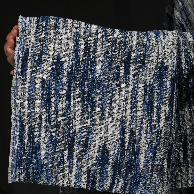 Deep Blue Woven Jacquard Denim Meteor Reconstruction Gradient Texture Washing Creative DIY Clothing Designer Fabric