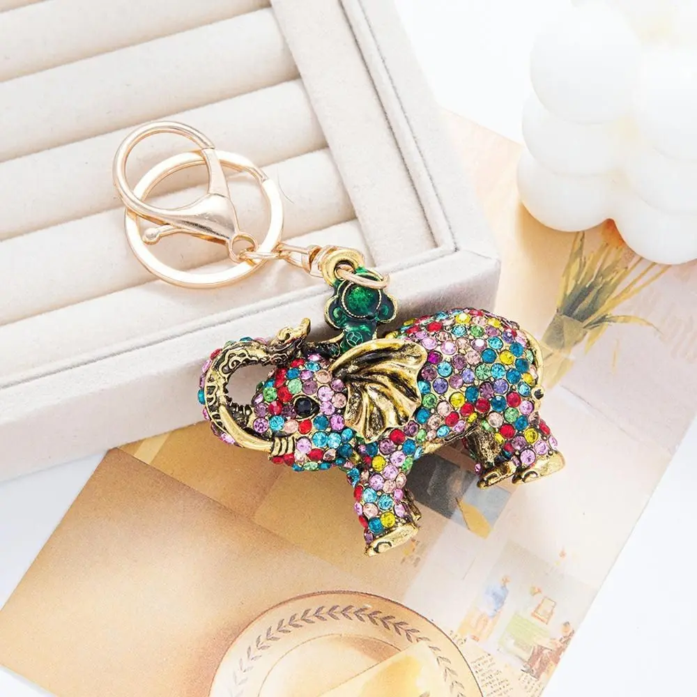 Fashion Car Accessories Enamel Elephant Keychain Crystal Decoration Crafts Key Holder Unique DIY Car Key Ring Women