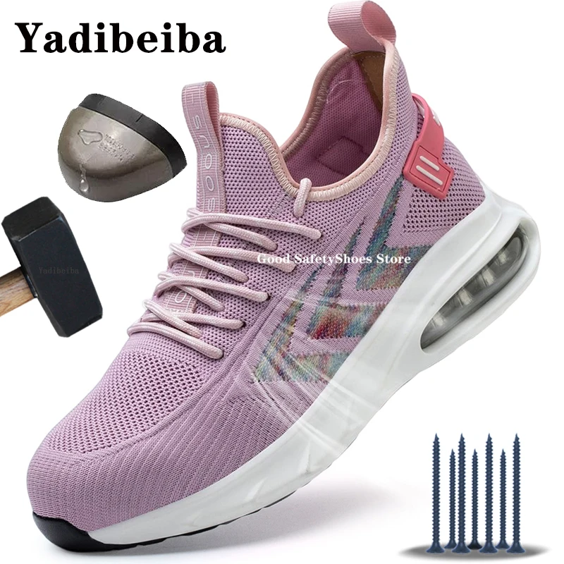 Air Cushion Work Sneakers Women Steel Toe Safety Shoes Men Women Work Shoes Breathable Anti-Smash Safety Footwear Boots Female