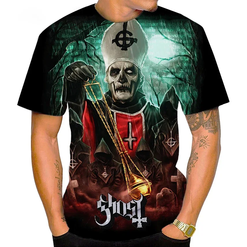 2024 Vintage Ghost Band T-Shirt 3D Printed Mens Cool Streetwear Short Sleeve Hip Hop T-Shirt Oversized Harajuku Tops Clothing