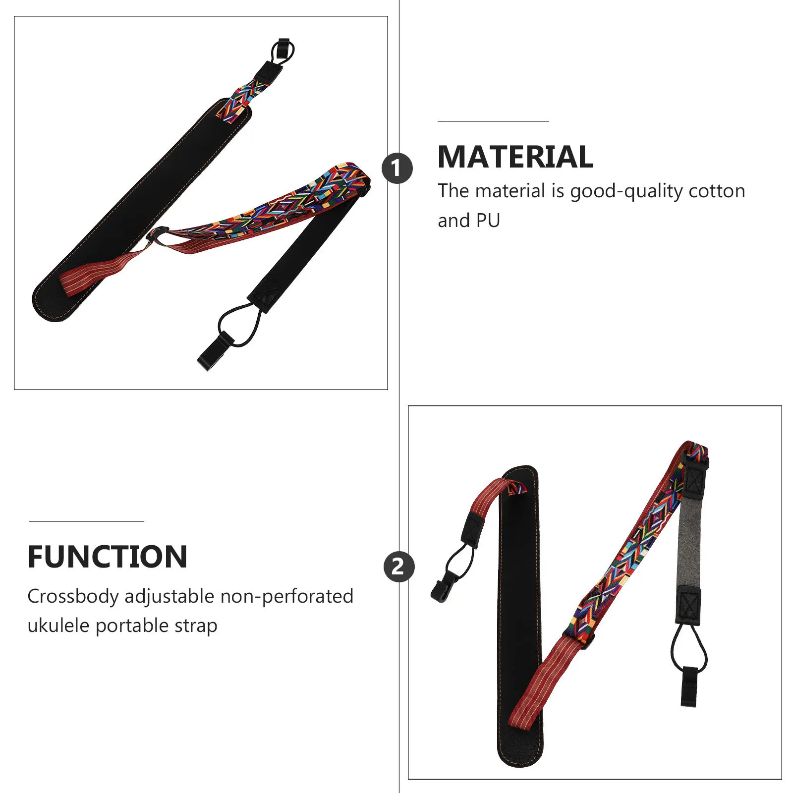 1 قطعة حزام القيثارة الإبداعي المتين غير مثقب قابل للتعديل القطن بولي PU المحمولة قطري حمل حبل القيثارة حزام قطري #3