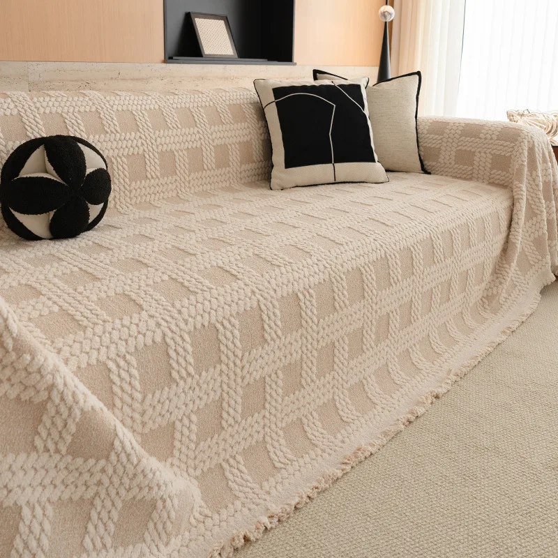 Half fleece thickened modern simple wind sofa towel one piece cover towel sofa blanket seat cushion