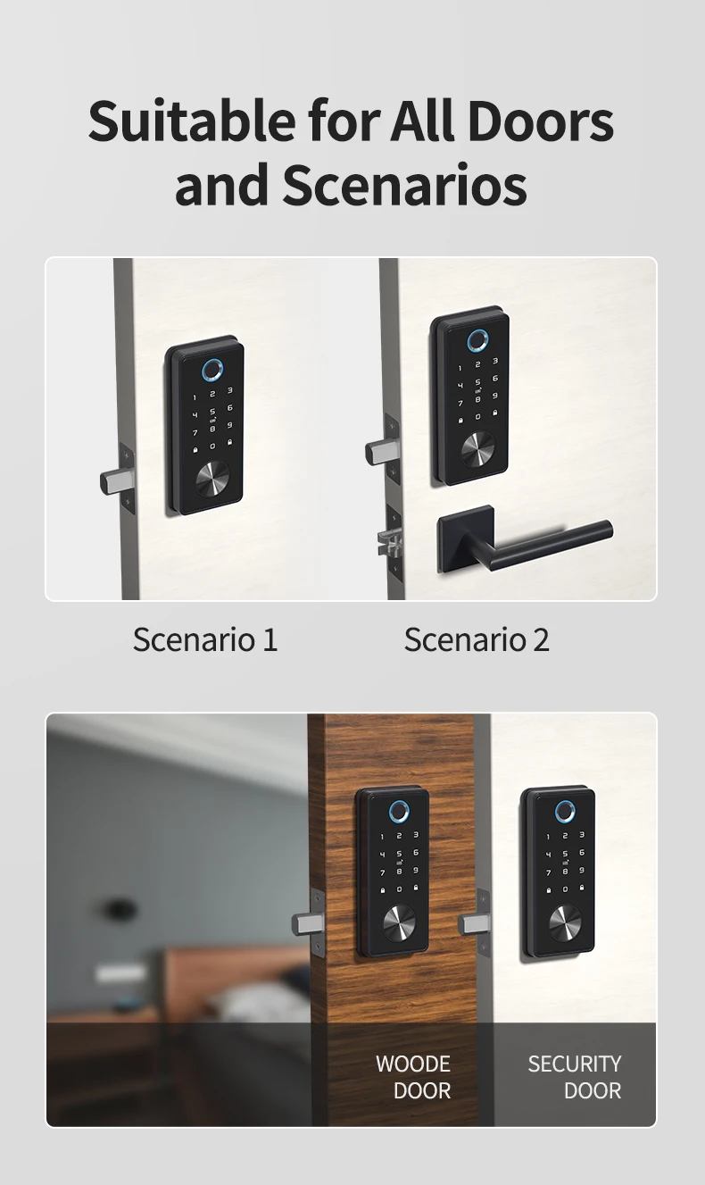 Electronic Keyless Entry Door Lock, Tuya, Wi-Fi, Keyless Entry, Teclado, Códigos Pin, Card Key, Impressão digital, Alexa, Google, Smart Door Lock