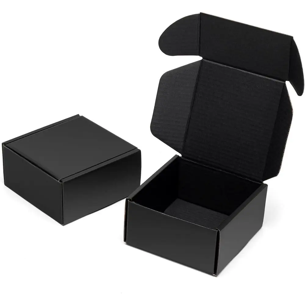 

25-Pack 4x4x2 Inch Black Corrugated Cardboard Small Shipping Boxes - Ideal for Mailing, Literature, and Ornament Packaging