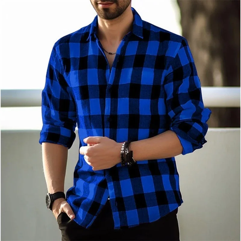 New men\'s shirt long-sleeved shirt plaid shirt daily shopping casual men\'s Hawaiian shirt oversized size XS-6XL