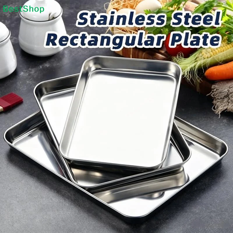 〔G〕Stainless Steel Rectangular Plate Baking Oven Tray Chef Bake Pans Food Preparation Plate Food Tray