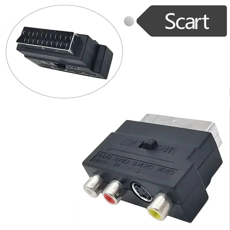 SCART Converter Plug Connector 21P Adapter SCART To AV 3RCA With Switch Converter Gold-Plated