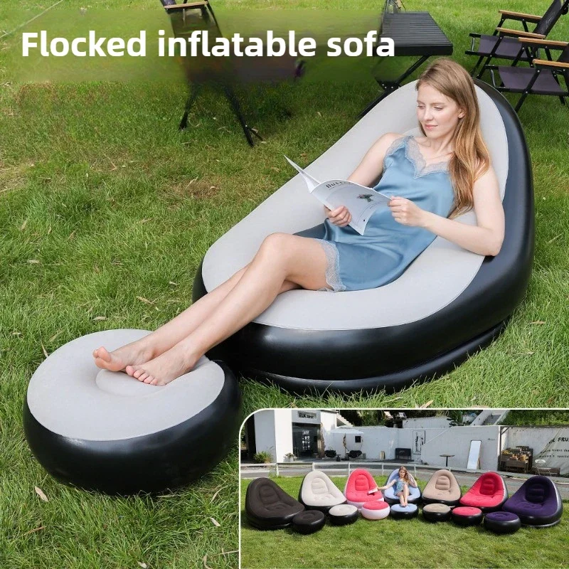 New Inflatable Sofa with Foot Pads Lazy Sofa Flocking Bed Outdoor Furniture Convenient