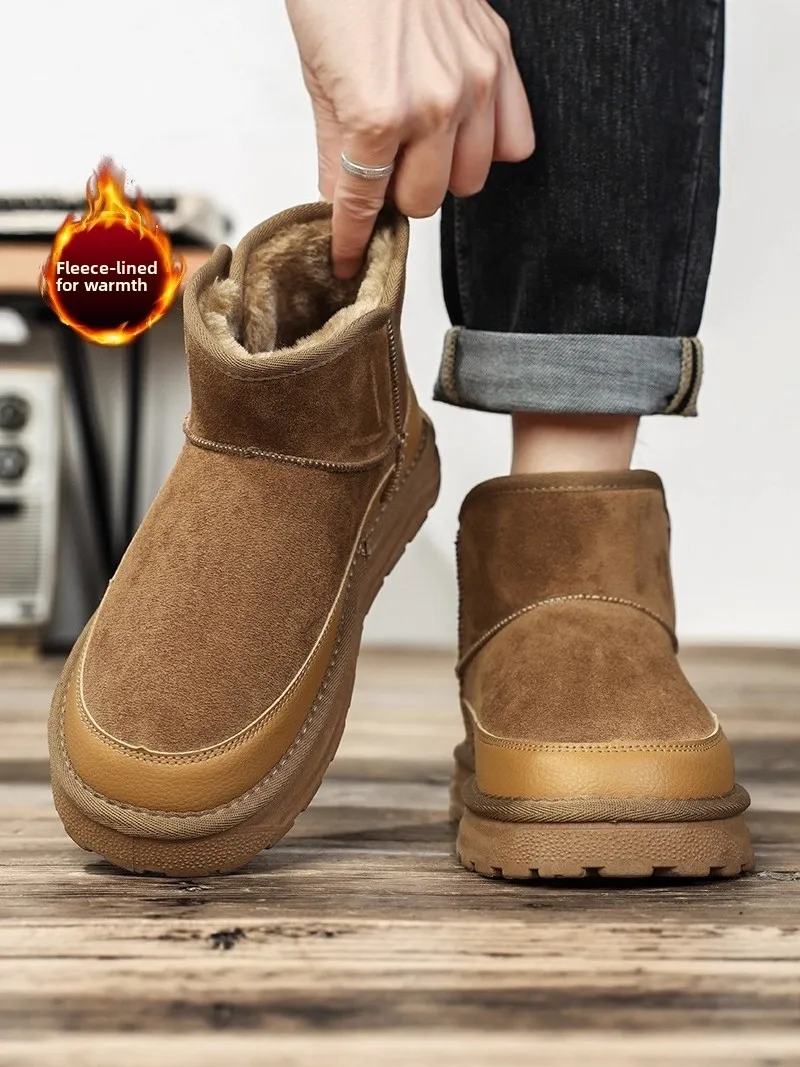 Men's Winter Snow Boots Fleece Lined Thickened Warm Fur Integrated Bread Shoe -40 Degree Cold Resistant Large Cotton Shoe