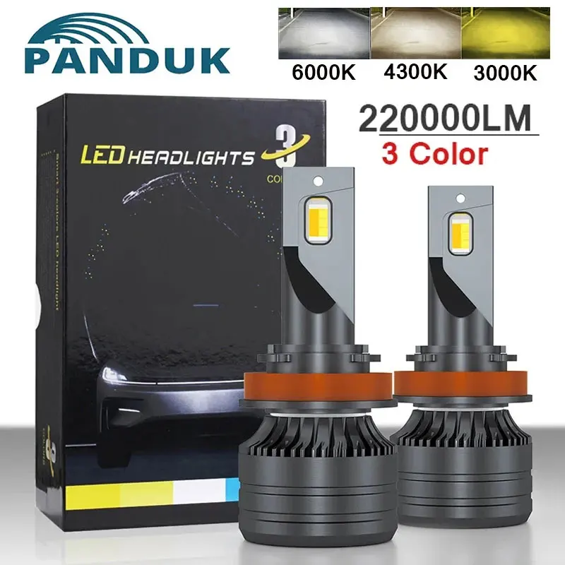 

PANDUK Car Headlight Dual-color H4 LED 220000LM Tri-color H7 H11 H8 9005 HB3 9006 H3 LED Bulb 12V 6000K 3000K 4300K Fog Lamp