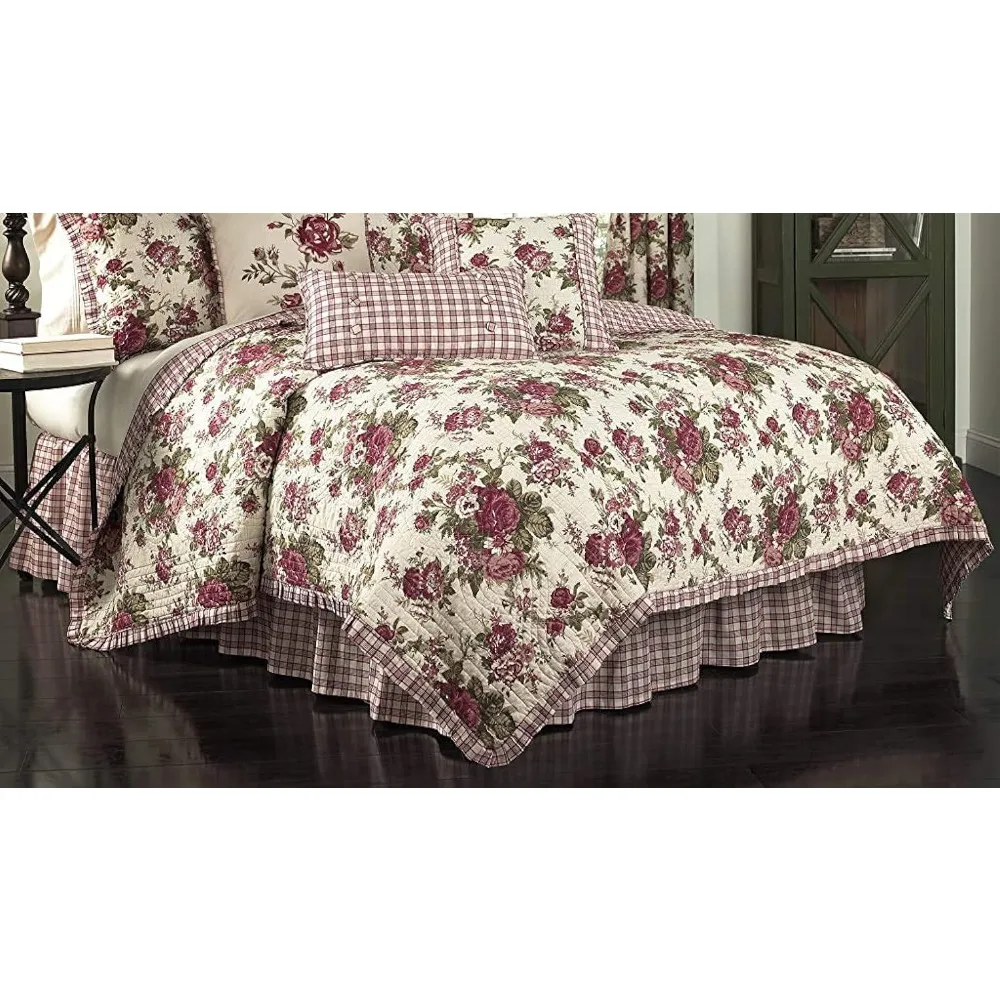 Modern Farmhouse Floral 4-Piece Reversible Quilt Bedspread Set Bed Linen Set Full Comforter Sets Bedding Home Freight free