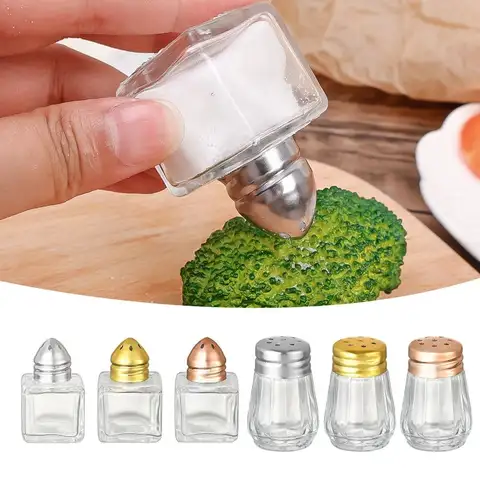 Durable 10/15ML Mini Seasoning Bottle Transparent Glass Spice Jars BBQ Pepper Spice Salt Shaker Jar with Lid Food Storage Bottle