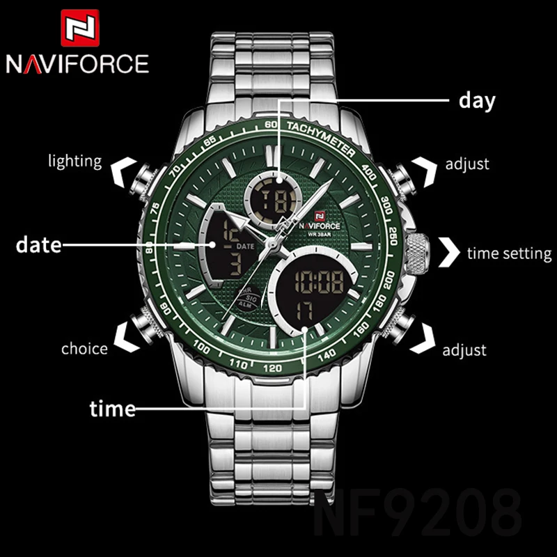 NAVIFORCE Luxury Brand Mens Watches Chronograph LED Quartz Clock Male Military Waterproof Sport Digital Wristwatch Relogio