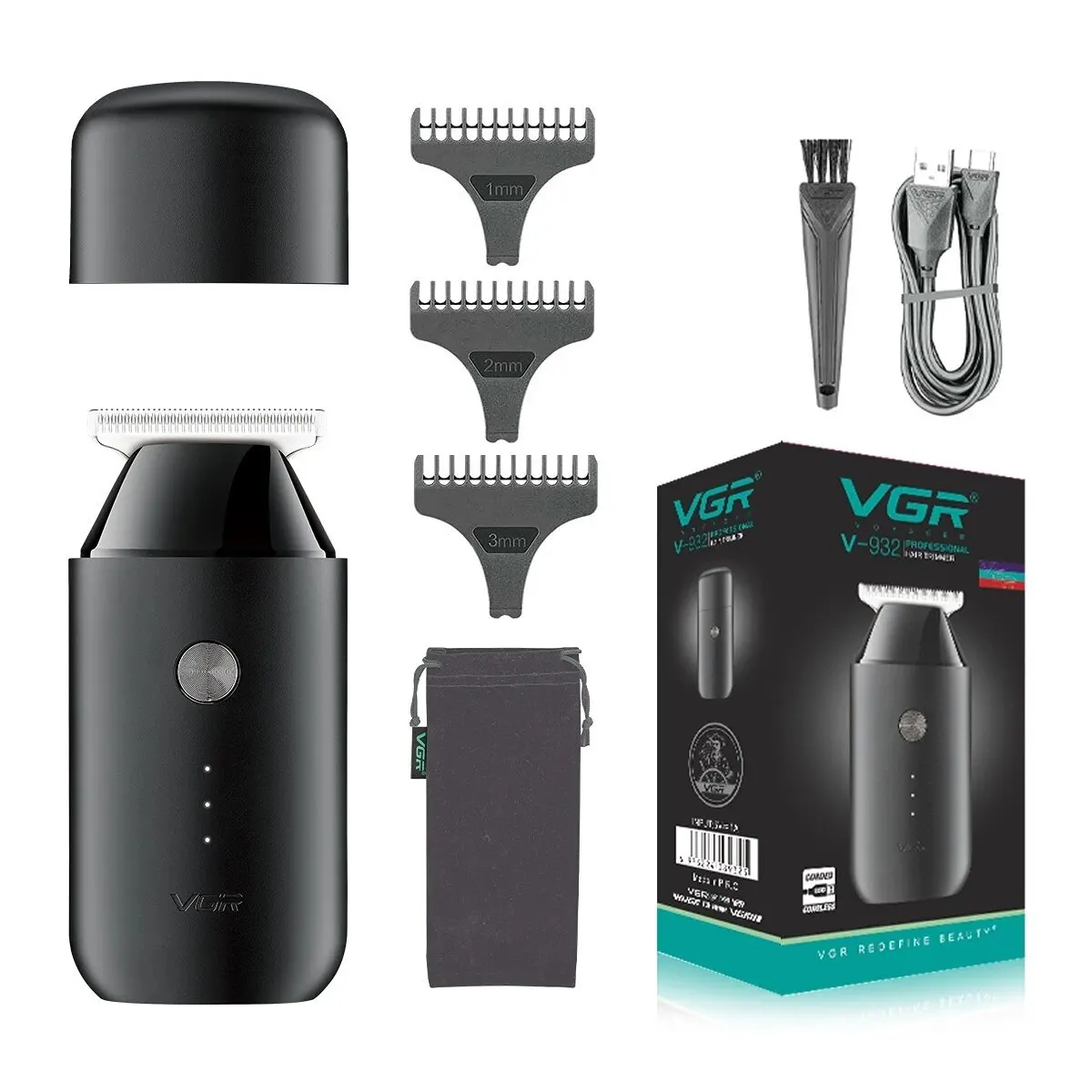 VGR Mini Tondeuse Professionele Nul Snijmachine Elektrische Draadloze Baardtrimmer Oplaadbare Tondeuse voor Mannen V-932