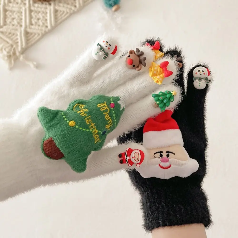 

Cute Cartoon Christmas Gloves Thicken Knitted Five Finger Gloves Snowman Pattern Funny Plush Gloves Outdoor Activities