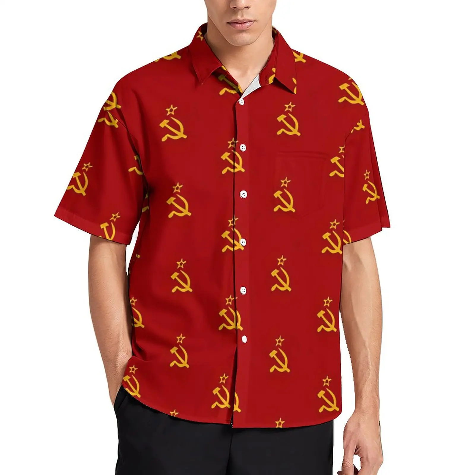 

Hawaiian Shirt Vacation CCCT Soviet Flag Hammer And Sickle Blouses Classic Casual Shirts Man Short Sleeve Oversized Clothing