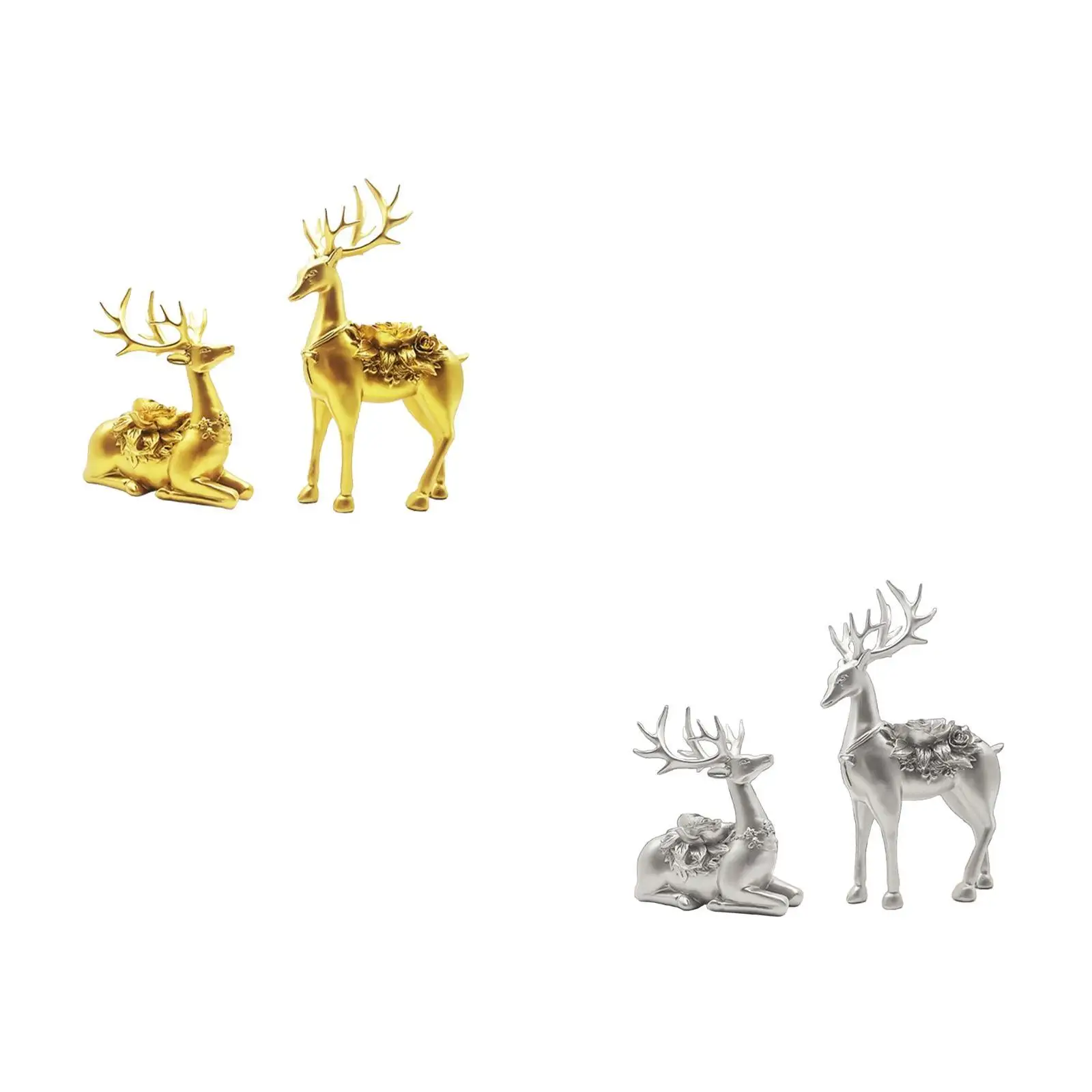 2 Deer Statues, Elk Figurines, Collectible Desktop Ornaments, Animal Sculptures for Bookshelf, Fireplace, Bedroom,