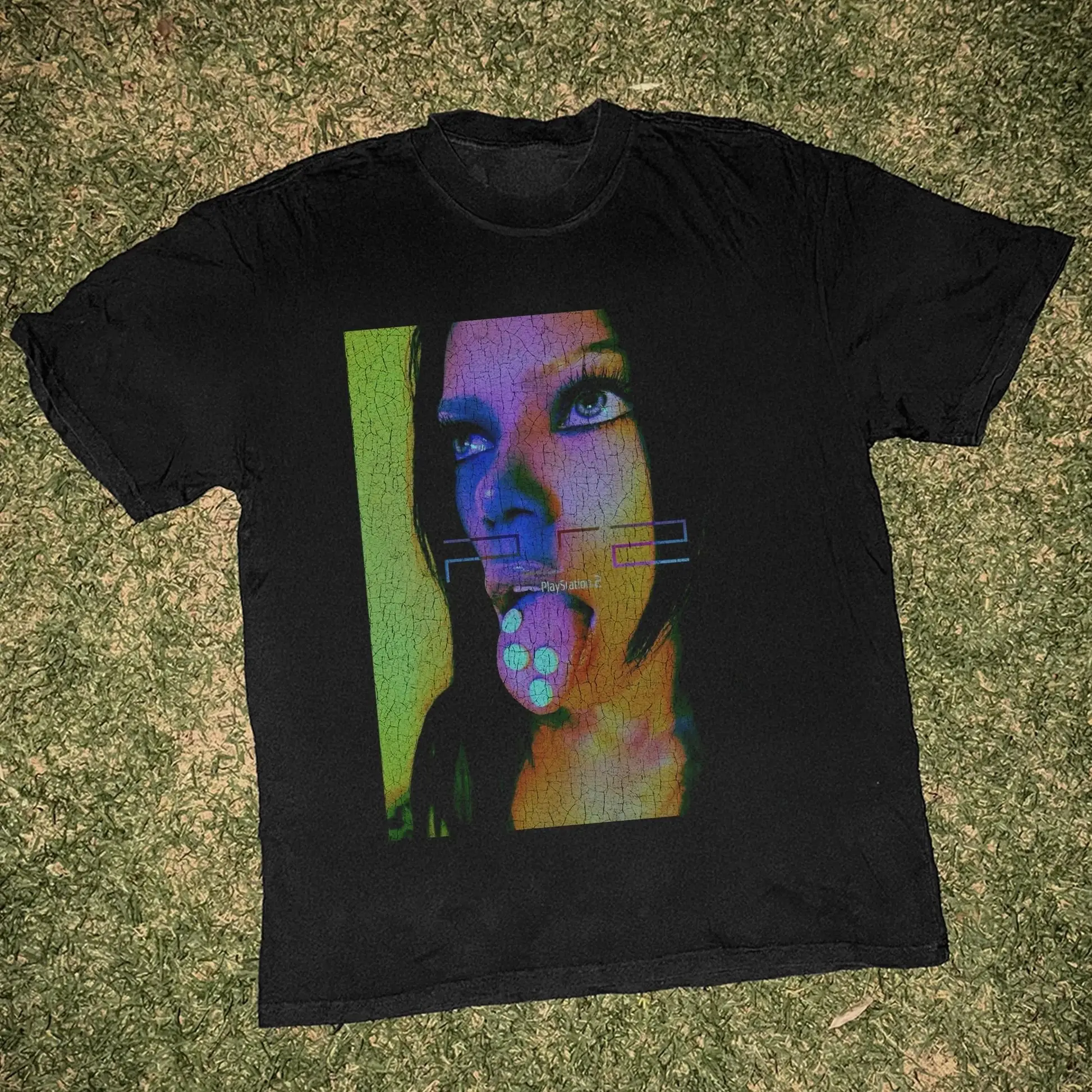 Y2K Vintage Tops 2000s PS2 Ad American Street Style Gothic Graphic Print T Shirts New Summer Casual Loose Streetwear Unisex