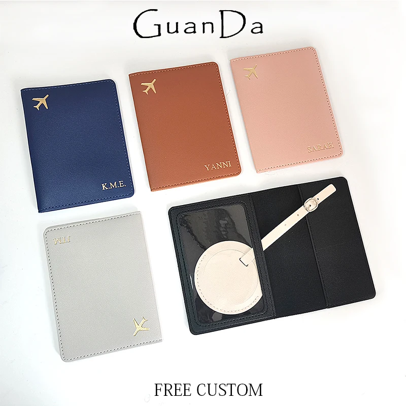 

Custom Name Travel Passport Cover Wholesale PU Leather Engraving Passport Holder Business Trip Holiday Card Wallet Luxury Gift