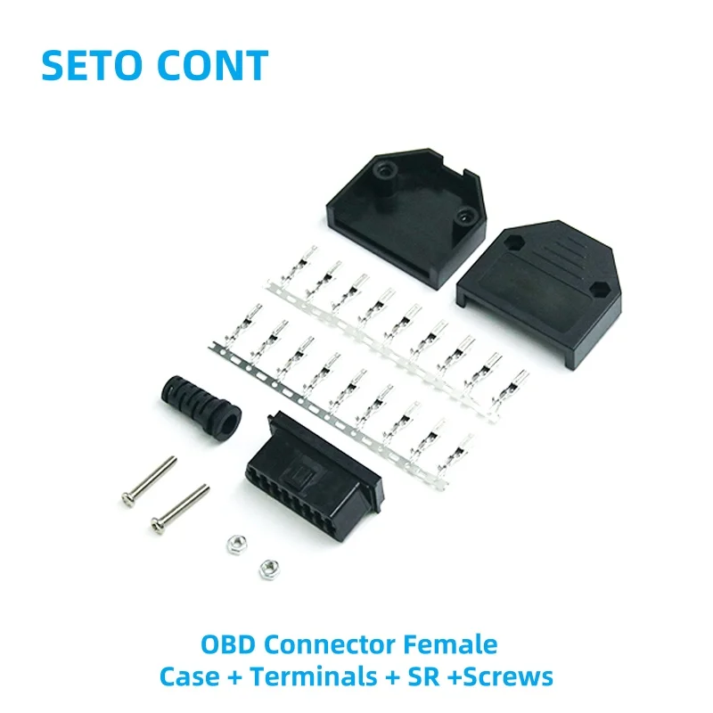 Assembled J1962 OBD Connector Female 16 Pin with Terminals OBD Shell OBD2 Case Strain Relief Screws for Auto Diagnostic Tools