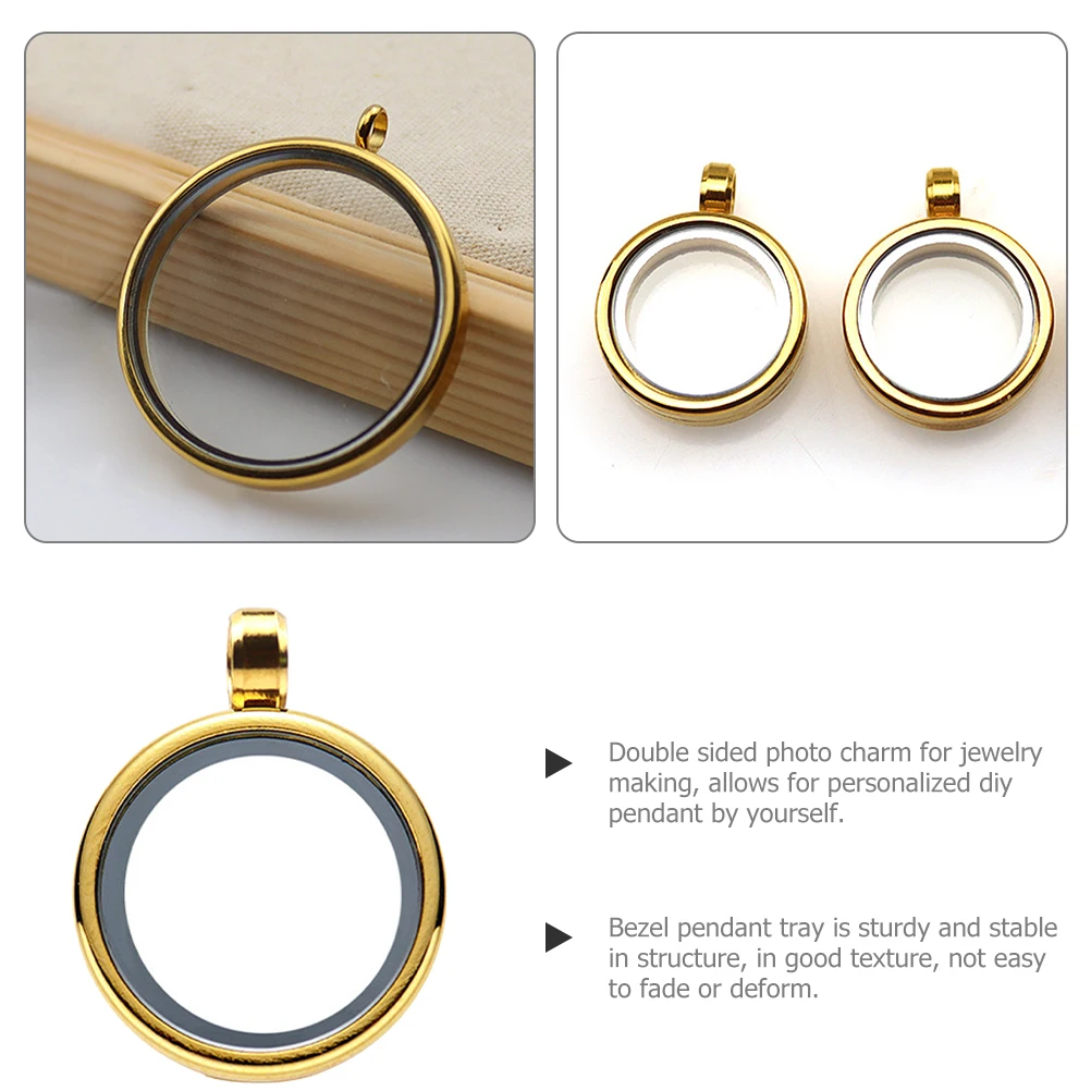 

Photo Charm Locket Pendant Stainless Steel Round Glass Bezel Tray Openable Double Sided Photo Frame DIY Jewelry Making Pendant