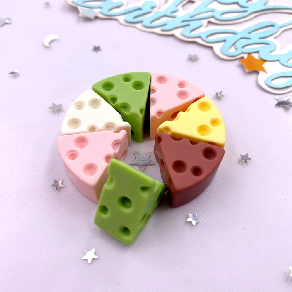 10PCS Resin Kawaii Simulation Cheese Cake Figurines Flat back Cabochon Candy Home Decor DIY Scrapbook Crafts Jewelry Accessories