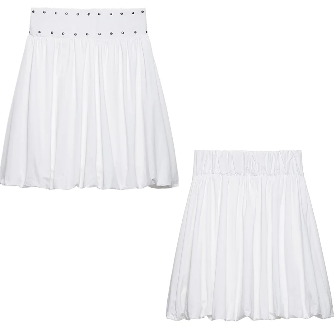

Maxdutti 2026 Summer Mini Skirt French Minimalist Woman Clothing High Waist Sexy Mini A-line White Color Faldas Pleated Skirts