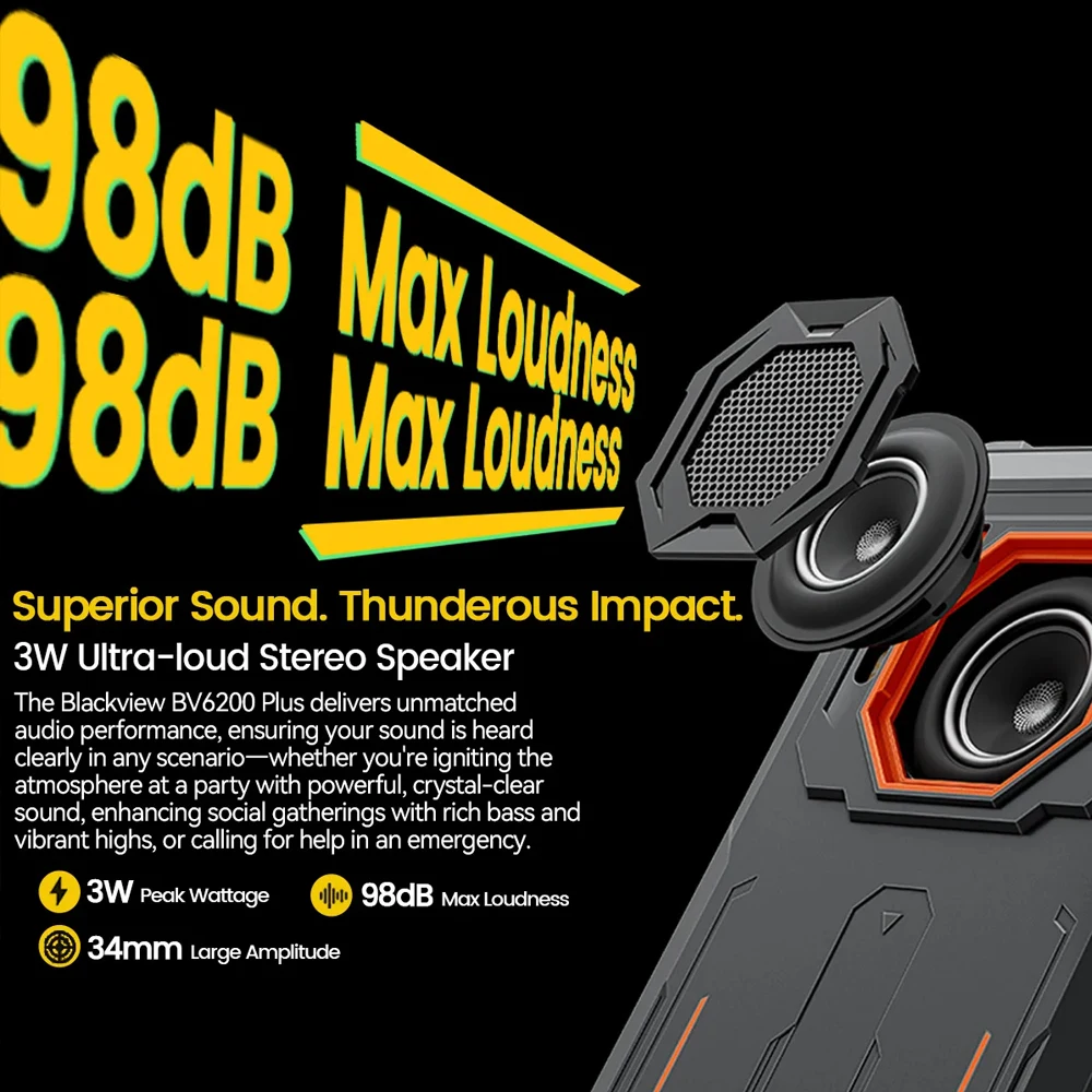 Blackview Rugged Phone 11000mAh 6.56'' HD+ Display 8GB 256GB BV6200 Plus Mobile Phone 16MP Android 14 Cell Phone Fingerprint NFC