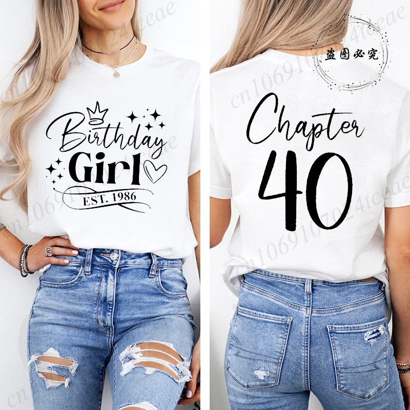 40th Birthday Shirt for Women Birthday Girl Est. 1986 Design Woman T-Shirts Short Sleeve Summer Fashion Female Clothing