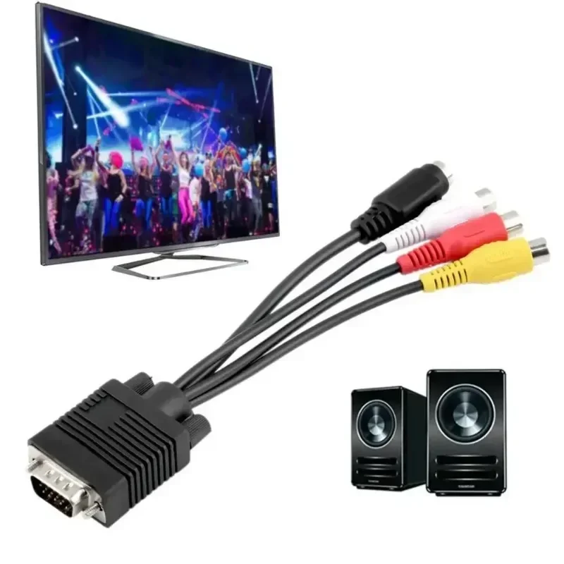 

1pcs PC Computer Laptop HD TV VGA Male To S-Video 3 RCA AV VGA To Video 101TV Out S-Video AV Adapter Converter AV Cables